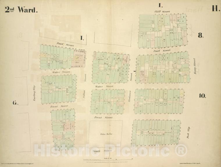 Historic Map - [2Nd Ward. Plate H: Map Bounded By Pearl Street, Beekman Street, Atlases Of New York Cityof The City Of New York [1855] - Vintage Wall Art