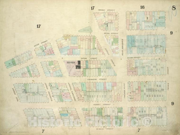 Historic Map - [Plate 8: Map Bounded By Duane Street, Thomas Street, Church Str - Atlases Of New York Cityof The City Of New-York [1857-1862] - Vintage Wall Art