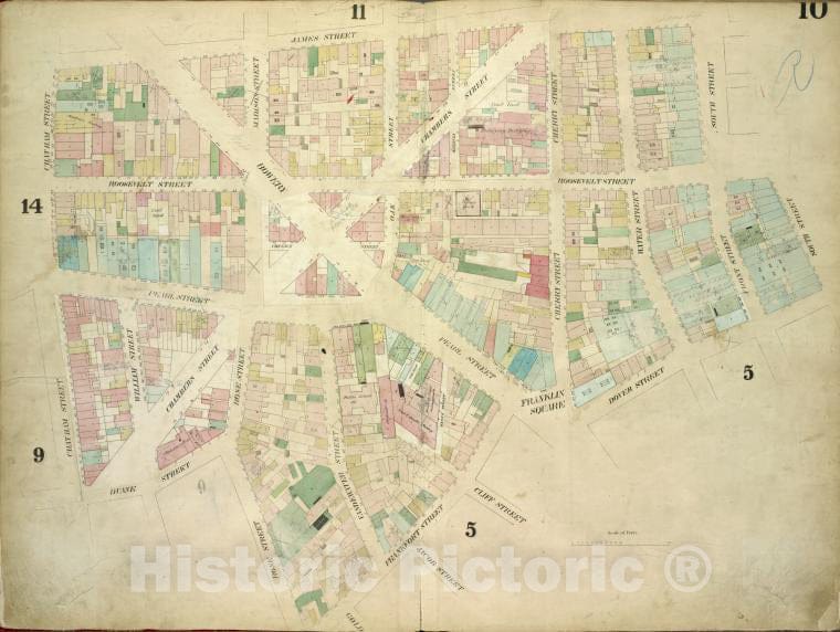 Historic Map - [Plate 10: Map Bounded By James Street, South Street, Dover Stre - Atlases Of New York Cityof The City Of New-York [1857-1862] - Vintage Wall Art