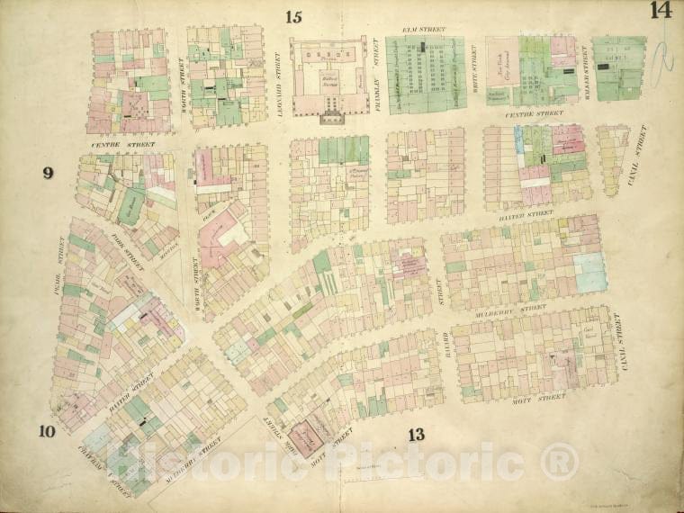 Historic Map - [Plate 14: Map Bounded By Elm Street, Canal Street, Mott Street, Atlases Of New York Cityof The City Of New-York [1857-1862] - Vintage Wall Art