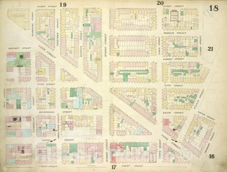 Historic Map - [Plate 18: Map Bounded By Spring Street, Clarke Street, Sullivan - Atlases Of New York Cityof The City Of New-York [1857-1862] - Vintage Wall Art