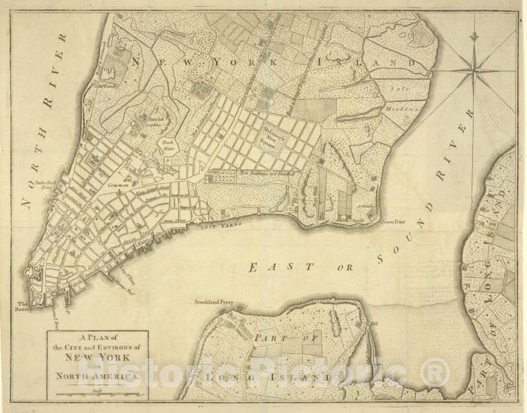 Historic Map - 1776 Long Island, New York, (N.Y.), A Plan Of The City And Environs Of New York In North America. - Vintage Wall Art