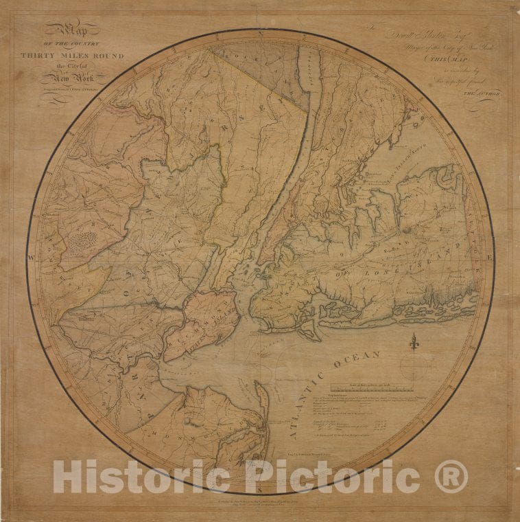 Historic Map - Map Of The Country Thirty Miles Round The City Of New York ; Des - New York (N.Y.) The Eno Collection Of New York City Views. - Vintage Wall Art