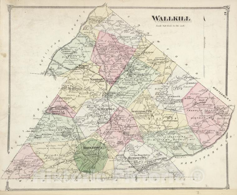 Historic 1875 Map - Wallkill [Township] - Orange County (N.Y.) - New York (State) - Orange County Atlases Of The United States - County Atlas Of Orange, New York - Vintage Wall Art