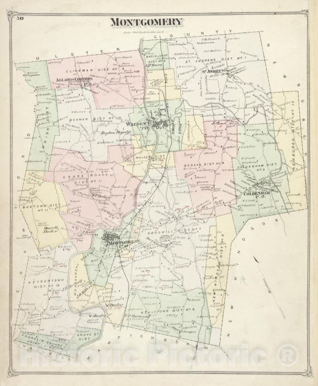 Historic 1875 Map - Montgomery [Township] - Orange County (N.Y.) - New York (State) - Orange County Atlases Of The United States - County Atlas Of Orange, New York - Vintage Wall Art