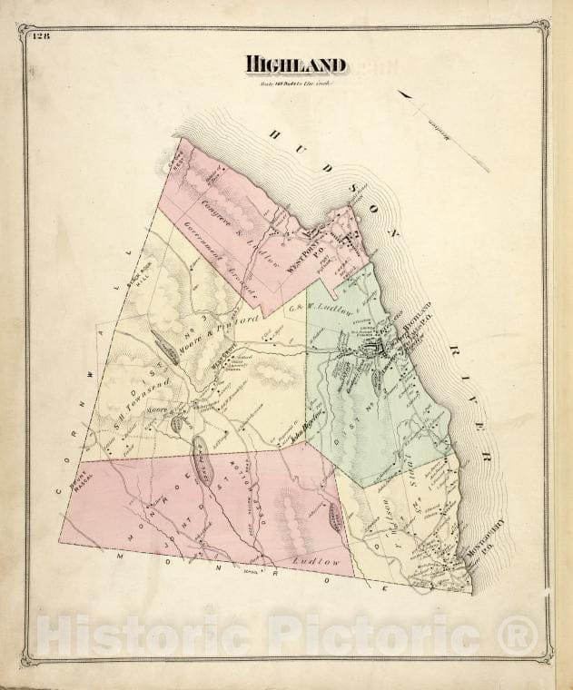 Historic 1875 Map - Highland [Township] - Orange County (N.Y.) - New York (State) - Orange County Atlases Of The United States - County Atlas Of Orange, New York - Vintage Wall Art