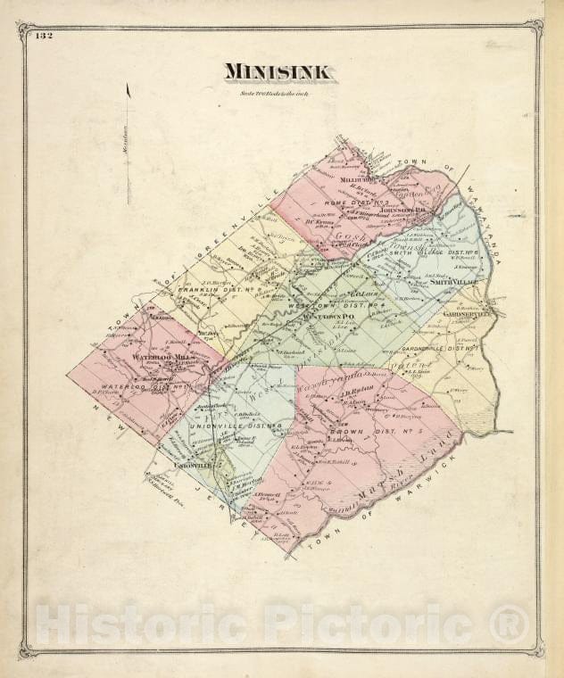 Historic 1875 Map - Minisink [Township] - Orange County (N.Y.) - New York (State) - Orange County Atlases Of The United States - County Atlas Of Orange, New York - Vintage Wall Art