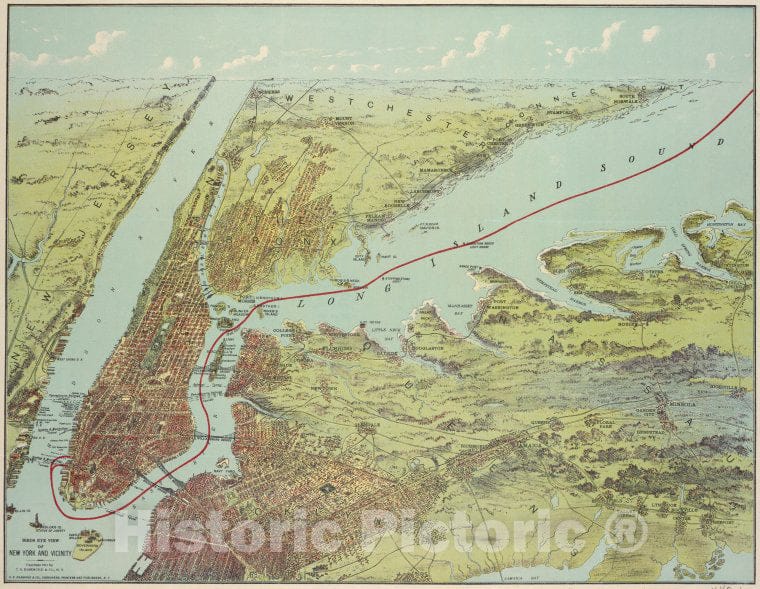 Historic 1912 Map - Birds Eye View Of New York And Vicinity - New York Region - Maps Of New York City And State - Vintage Wall Art