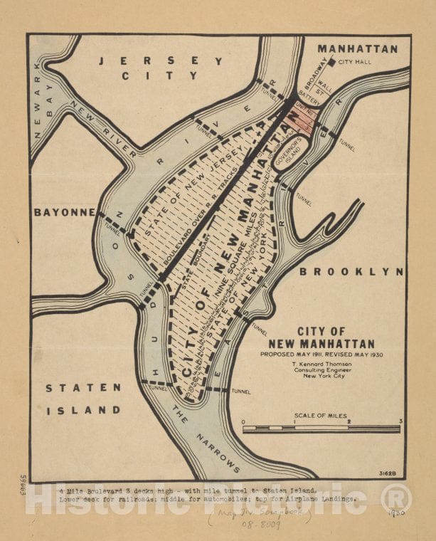 Historic Map - 1930 Manhattan (New York, N.Y.), City Of New Manhattan : Proposed May 1911, Revised May 1930 - Vintage Wall Art