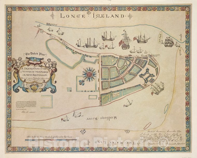 Historic Map - 1664 A Description Of The Towne Of Mannados Or New Amsterdam : As It Was In September 1661 - Vintage Wall Art