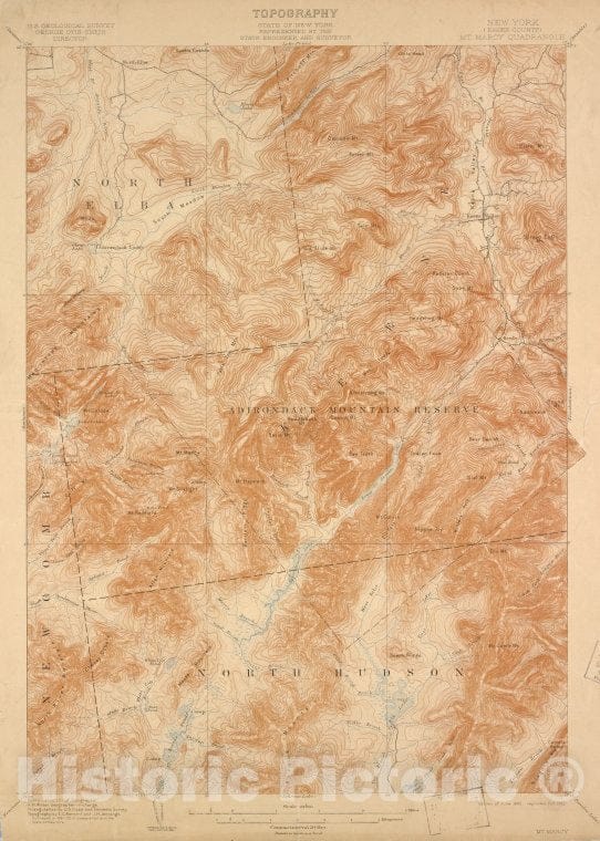 Historic 1880 Map - Mt. Marcy, Ed. Of June 1902, Repr. Oct. 1912Of New York City And State - 15 Minute Series (Topographic), New York - Vintage Wall Art