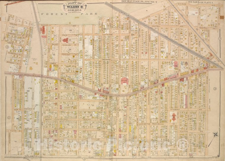 Historic Map - 1907 Queens, New York (N.Y.) Ward 4, Jamaica; [Manor, Willard, Magnolia, Park, Prospect, Waterbury, Garfiled, Grant, Cleveland, Orchard, Lincoln - Vintage Wall Art