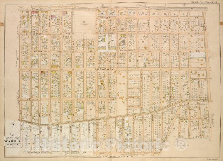 Historic Map - 1907 Queens, New York (N.Y.) Ward 4, Jamaica; [Atlantic, Jefferson, Briggs, Johnson, Lefferts, Chichester, Broadway, Belmont, Liberty, Morris, Maure - Vintage Wall Art