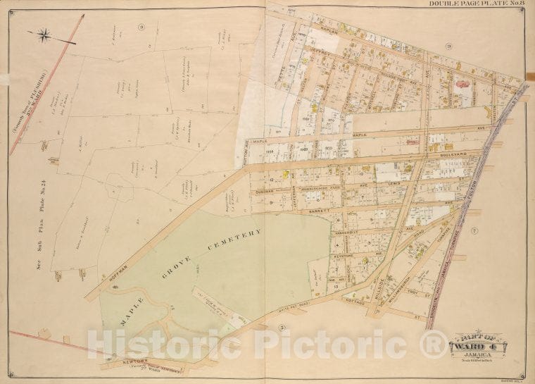 Historic Map - 1907 Queens, New York (N.Y.) Ward 4, Jamaica; [Kaplan, Pette, Jeffrey, Hutton, Maple, Haffman Blvd, Sussman, Jefferson, Barrett - Vintage Wall Art