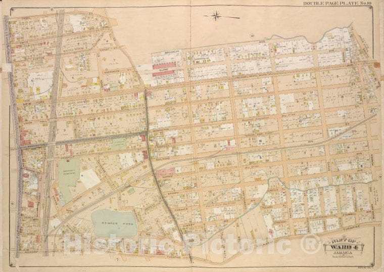 Historic Map - 1907 Queens, New York (N.Y.) Ward 4, Jamaica; [New York, Brooklyn, Globe, Rail Road, Norris, Brown, Phraner, Dubroff, O' Donnell, Russell, Woodlawn ; - Vintage Wall Art