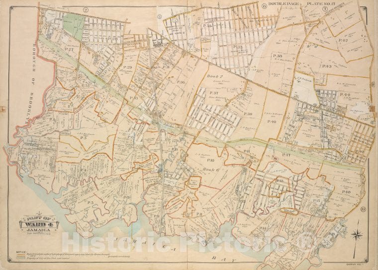 Historic Map - 1907 Queens, New York (N.Y.) Ward 4; Jamaica; [Liberty, Rockaway Turnpike, Mile Hill Road; Including Corn Fill Creek, Spring Creek] - Vintage Wall Art