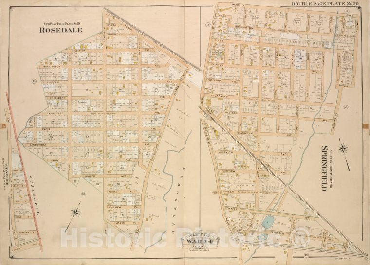 Historic Map - 1907 Queens, New York (N.Y.) Ward 4; Jamaica; Sub Plan From Plate No. 19; Rosedale; [Plaza Mill ; Including Ocean .]; Sub Plan From Plate No. 18 - Vintage Wall Art