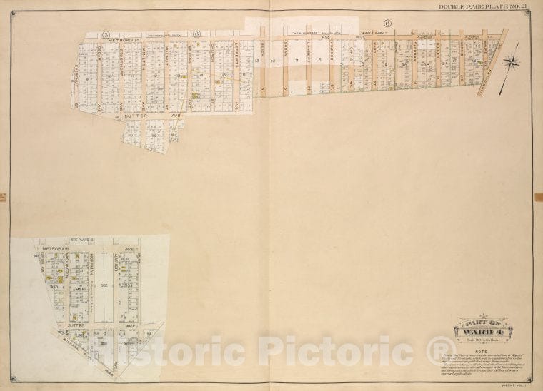 Historic Map - 1907 Queens, New York (N.Y.) Ward 4; [Metropolis, Mill, Vansicklen, Sutter, Chestnut ; Including Metropolis, Grant, Rockaway Plank Road, Clinton - Vintage Wall Art