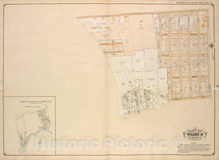 Historic Map - 1907 Queens, New York (N.Y.) Ward 4; Jamaica; [Rockaway Plank Road, Three Mile Mill Road, Old South Road; Including Smith, Sidney, Lewis, Bank - Vintage Wall Art