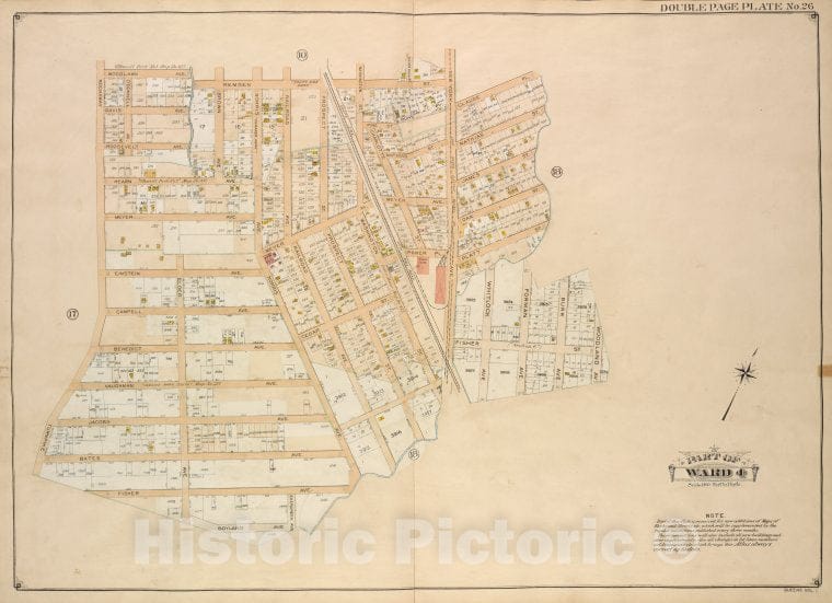 Historic Map - 1907 Queens, New York (N.Y.) Ward 4; [Woodlawn, Remsen, New York, Claude Pl, Mathias, James, Oak, Platt ; Including Woodland, Boyland, Evergreen, Vintage Wall Art