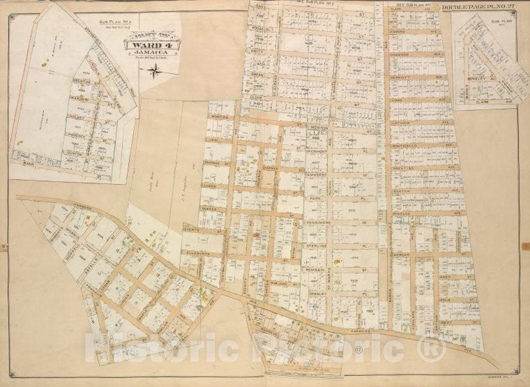 Historic Map - 1907 Queens, Sub Plan No. 2; [Springfield Road, Bank St, Clinton St, Hancock St, Halsey St, Raplee St, Decatur St.]; - Vintage Wall Art