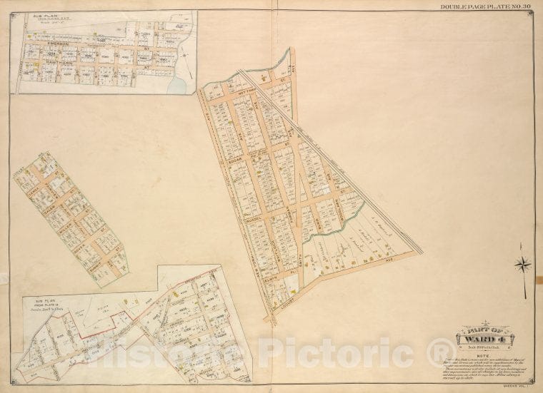 Historic Map - 1907 Queens, New York (N.Y.) Ward 4; Sub Plan From Plate Nos. 18 And 19; [ Farmers, Emerson, Hawthorn, 1St, 2Nd, 3Rd, 4Th, 5Th, 6Th, 7Th - Vintage Wall Art