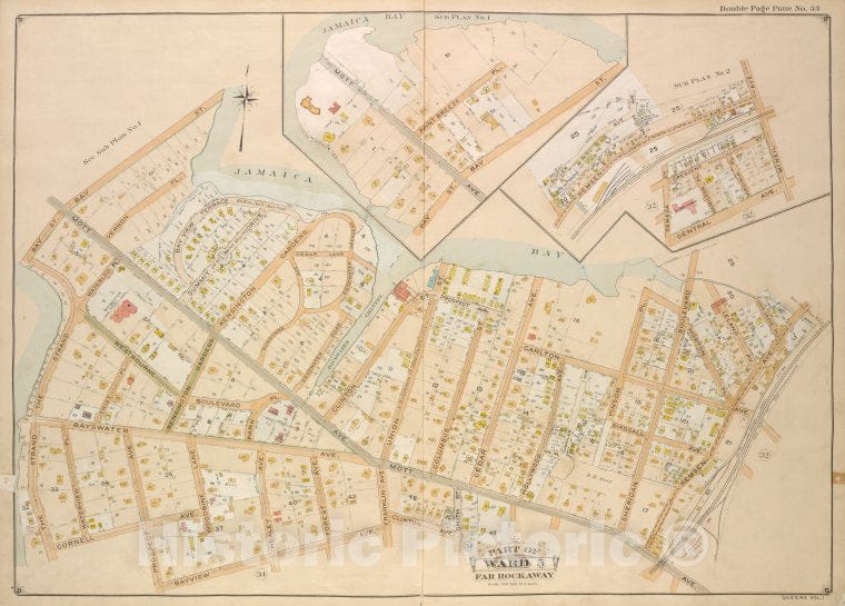 Historic Map - 1907 Queens, Jamaica Bay, Mott Ave; Including Point Breeze Pl, Bay St. - Vintage Wall Art