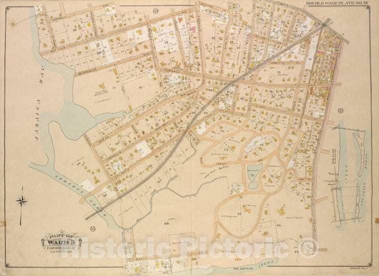 Historic Map - 1907 Queens, New York (N.Y.) Ward 5; Farrockaway; [The Strand; Cornell, Clinton, Mott ; Including Central, Bay, Fulton, Rochester, Nortons Creek - Vintage Wall Art