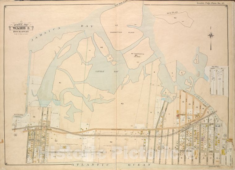 Historic Map - 1907 Queens, New York (N.Y.) Ward 5; Rockaway; [Jamaica Bay, Charmttoir Island, Mc. Caffertys Island, Nortons Creek, Hudson, Columbus, Rochester - Vintage Wall Art