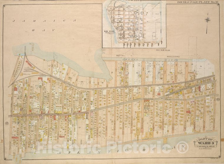 Historic Map - 1907 Queens, [Isabel Ave, Amstel Canal; Including Grand Ave, Boulevard.]; Ward 5; Farrockaway - Vintage Wall Art