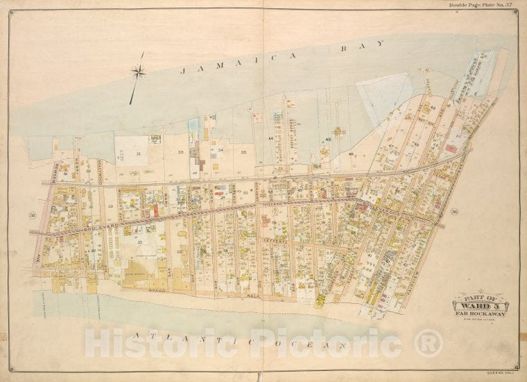 Historic Map - 1907 Queens, New York (N.Y.) Ward 5; Farrockaway; [Remsen, Henry, Hollywood, Wolcott, Judson, Ward, Thompson, Bond, Wrly, Academy - Vintage Wall Art