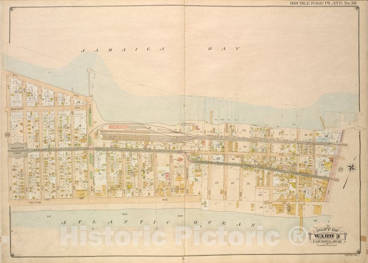 Historic Map - 1907 Queens, New York (N.Y.) Ward 5; Farrockaway; [Bay, 10Th, 9Th, 8Th, 7Th, 6Th, 5Th, 4Th, 3Rd, 2Nd, 1St ; Including New Port, Beach, Eastern - Vintage Wall Art