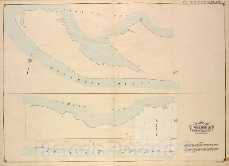 Historic Map - 1907 Queens, New York (N.Y.) Ward 5; Farrockaway; [Jamaica Bay, Atlantic Ocean; Including Washington .] - Vintage Wall Art