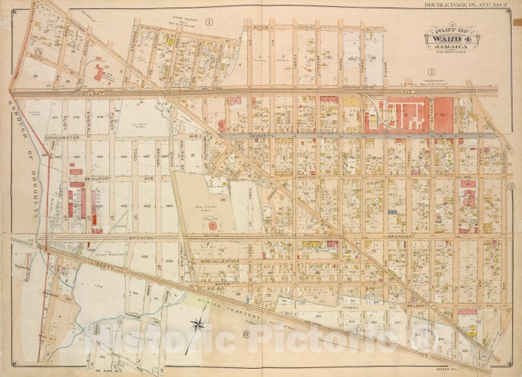 Historic Map - 1907 Queens, New York (N.Y.) Ward Four, Jamaica; [Borough Of Brooklyn, Elderst Lane, Drew, Center, Snedeker, Rockaway Plank Road, Dakota, Shaw, Nevada, Vintage Wall Art