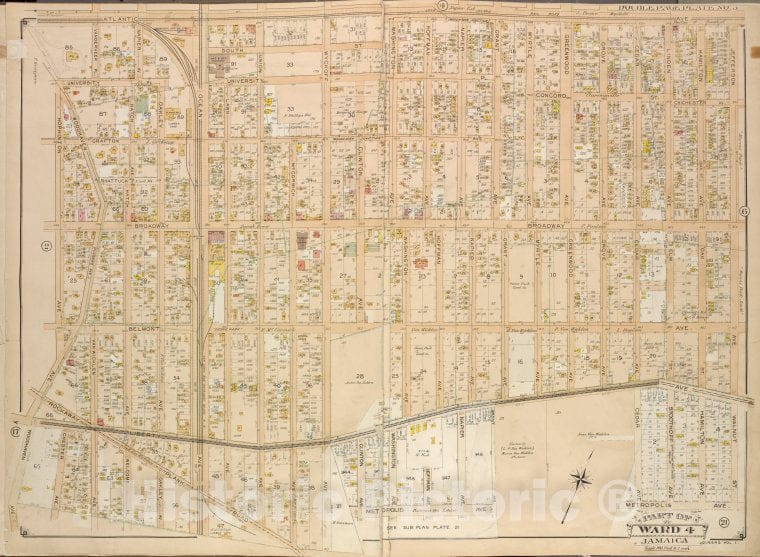 Historic Map - 1907 Queens, New York (N.Y.) Ward Four, Jamaica; [Atlantic, Napier, Ocean, Hopkinton, Woodhn, Flushing, Grafton, Hatch, Shattuck, Oakley, Lawn, Union, Vintage Wall Art