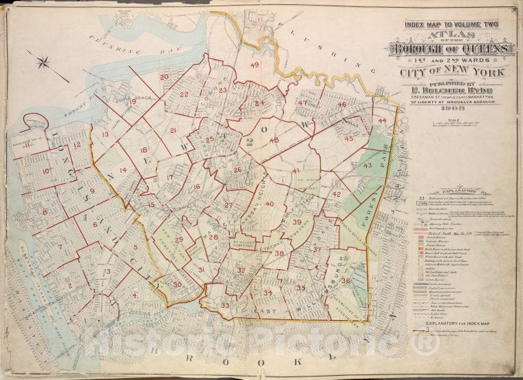 Historic Map - 1908 Long Island City And Newtown, Atlas Of The Borough Of Queens 1St And 2Nd Wards City Of New York, Vintage Wall Art