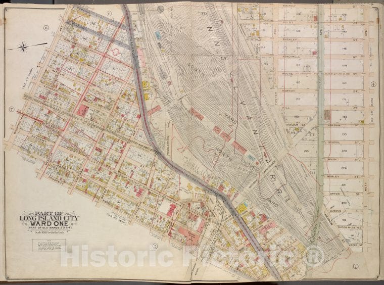 Historic Map - 1908 Queens (New York, N.Y.), Van Pelt St Nott Ave, Creek St Meadow St Purves St Hunter Ave, Prospect St; Webster Ave, Radde St Washington Av - Vintage Wall Art