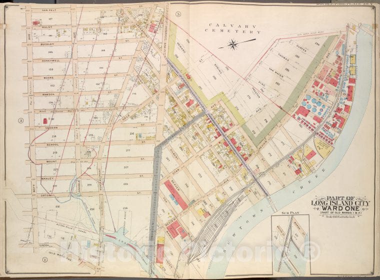 Historic Map - 1908 Queens (New York, N.Y.), Van Pelt St Greenpoint Ave, Hunters Point Ave, Borden Ave, Bradlay Ave; Newtown Creek, Water St Proposed Canal (Du - Vintage Wall Art