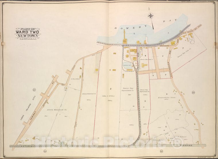 Historic Map - 1908 Queens (New York, N.Y.), Long Island City, Cabinet, Bowery Bay, Shore Road; Old Bowery Bay Road, Kouvenhoven, Astoria And Flushing Turnpike, Vintage Wall Art