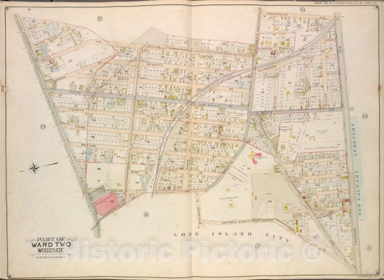 Historic Map - 1908 Queens (New York, N.Y.), Kelly Ave, Woodside Ave, Greepoint Ave, Thomson Ave; Including Astoria Road (Highway To Calvary Cemetery) (Celtic A - Vintage Wall Art