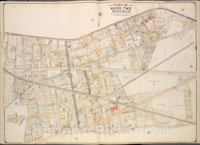 Historic Map - 1908 Queens (New York, N.Y.) Woodside Ave, Broadway, Shell Road (Newtown And Bushwick Turnpike), Thomson Ave, Maurice Ave, Manilla St - Vintage Wall Art