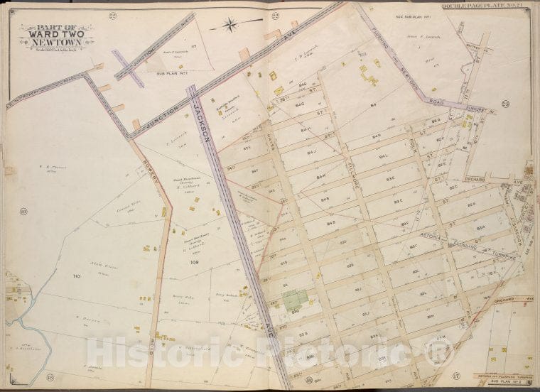 Historic Map - 1908 Queens (New York, N.Y.), Flushing And Newtown Road; Including Junction Ave; Ward Two Newtown; - Vintage Wall Art