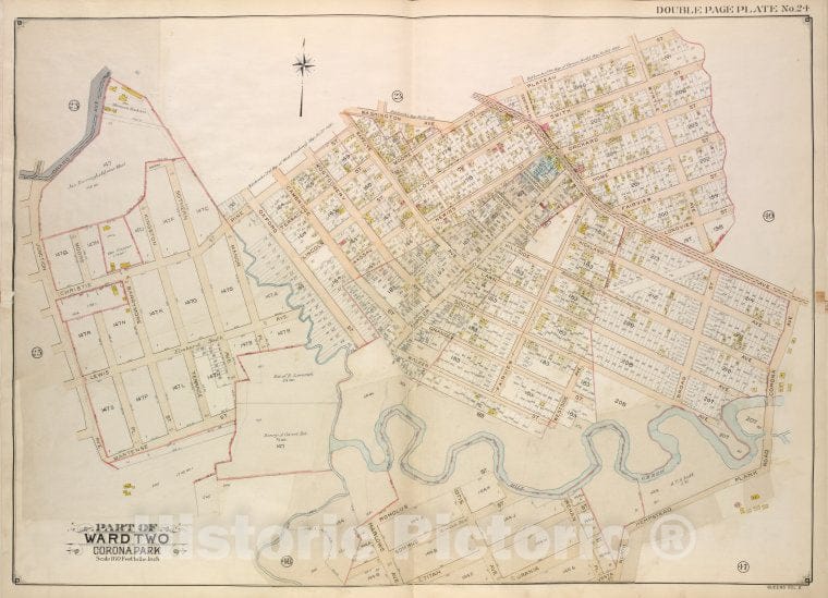 Historic Map - 1908 Queens (New York, N.Y.), Grand Ave, Pine, Rapelye Ave, Washington Ave, Moore, Central Ave, Corona Ave, Plateau, Smith, Orchard, Home, Vintage Wall Art