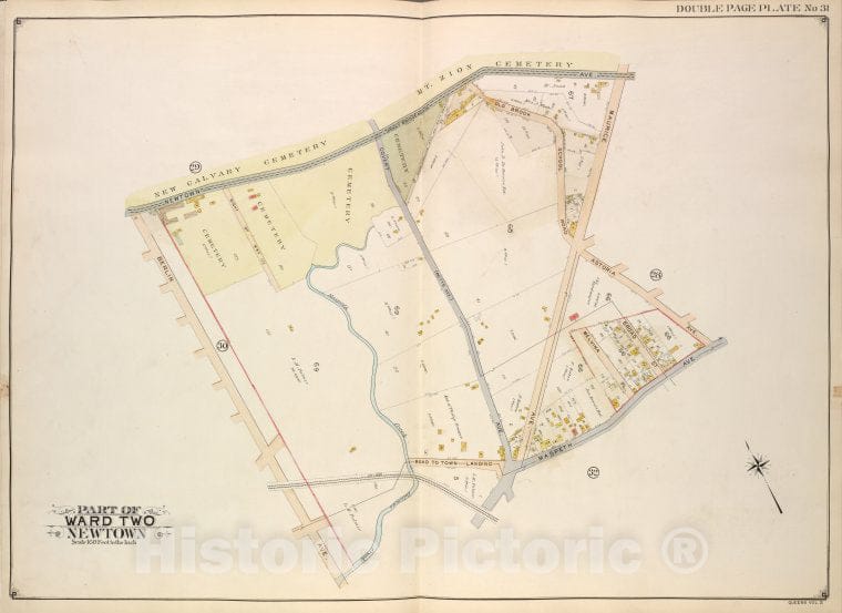 Historic Map - 1908 Queens (New York, N.Y.), Newtown Ave, Covert Ave. (Betts Ave.), Old Brook School Road, Maurice Ave; Including Astoria Ave, Maspeth Ave, Road - Vintage Wall Art