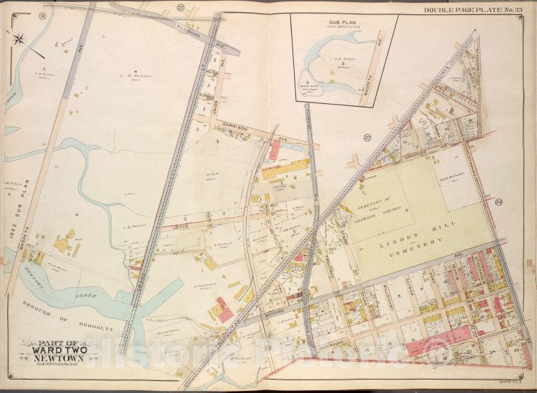 Historic Map - 1908 Queens (New York, N.Y.), Flushing Ave, Union Ave, Carrison Ave, Flushing Ave, Metropolitan Ave; Stanhope St. (Summit St.), Boundary Line Bet - Vintage Wall Art