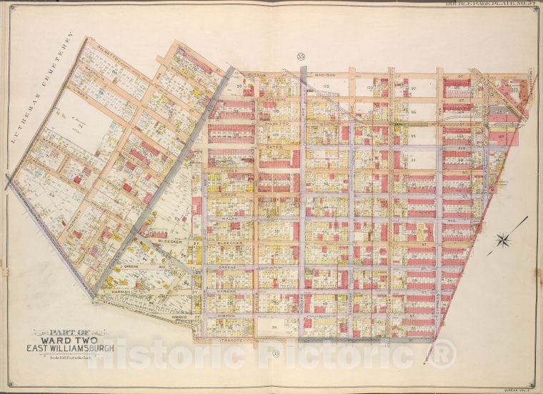 Historic Map - 1908 Queens (New York, N.Y.), Palmetto St Prospect Ave, Ivy St Forest Ave, Ptnan Ave, Woodard Ave, Madison St Myrtle Ave; Boundary Line Betwee - Vintage Wall Art