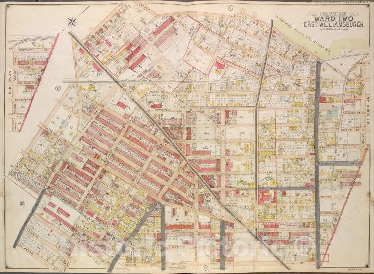 Historic Map - 1908 Queens (New York, N.Y.), Cooper, Moffatt, Irving, Boundary Line Between Borough Of Queens And Brooklyn, Wyckof, Madison. (Ivy.), Pu - Vintage Wall Art