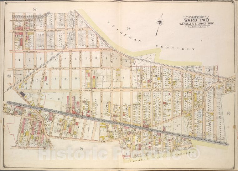 Historic Map - 1908 Queens (New York, N.Y.), Sherman St Slocum St Howard St Sheridan St Sigel St Hooker St Hancock St Thomas St Meade St Folsom Ave, Fosdick Ave, To - Vintage Wall Art