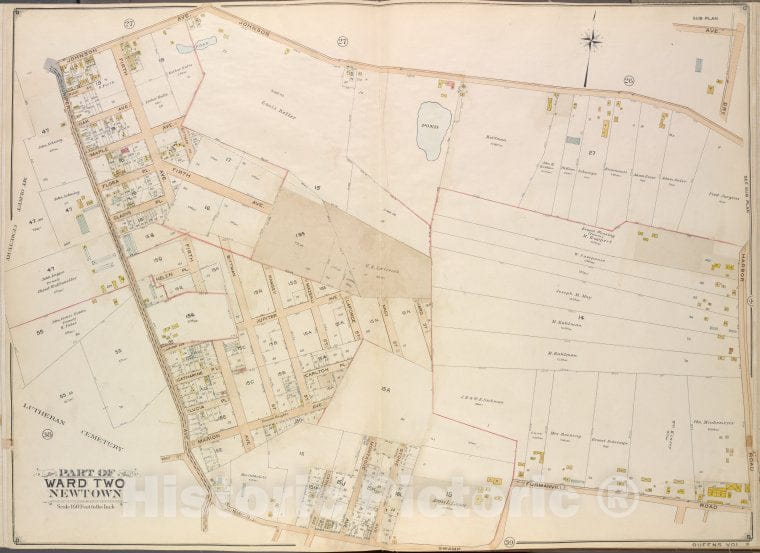 Historic Map - 1908 Queens, Vol. 2, No. 40; Ward Two Newtown; [Johnson, Harbor Road, Furmanville Road; Juniper Swamp, Juniper, Way.]; Sub Plan; [Dry Harbor Road] - Vintage Wall Art