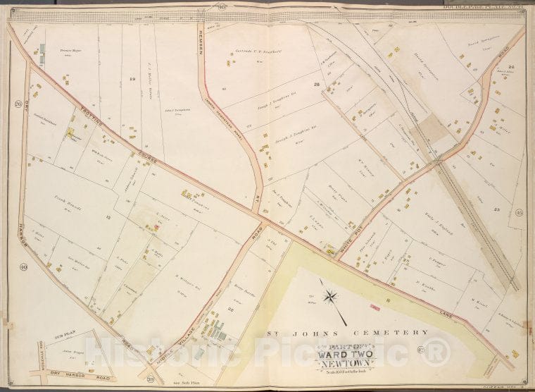 Historic Map - 1908 Queens, Ward Two Newtown, Trotting Course Lane, Remsen St. (North Hempstead Road), White Pot Road; Cooper Road, Middle Village Road (Juniper Swa - Vintage Wall Art